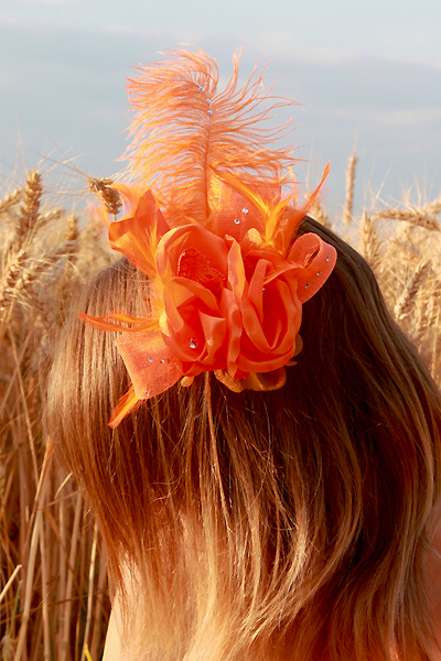 Orange Pince à Cheveux Plume Noire Bandeau Broche Mariage Fête 