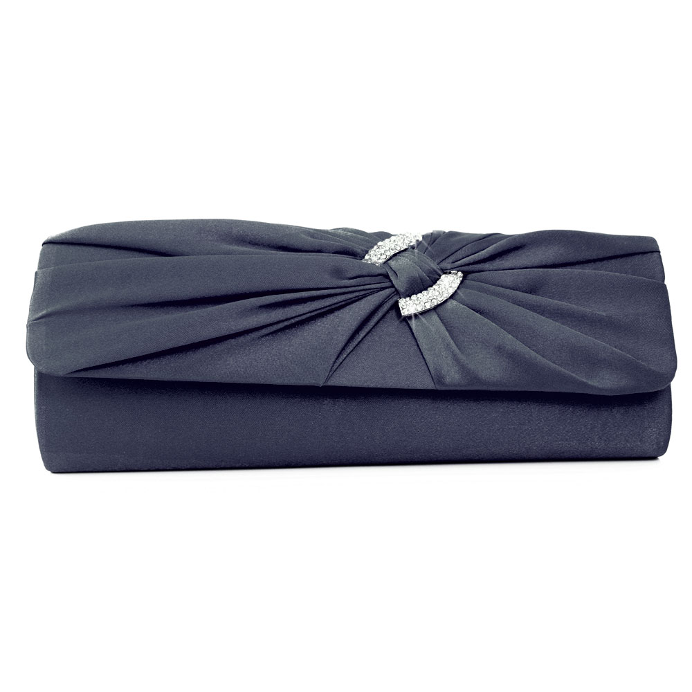 sur Pochette Mariage Satin Noeud Boucle Strass Bleu Marine NEUF