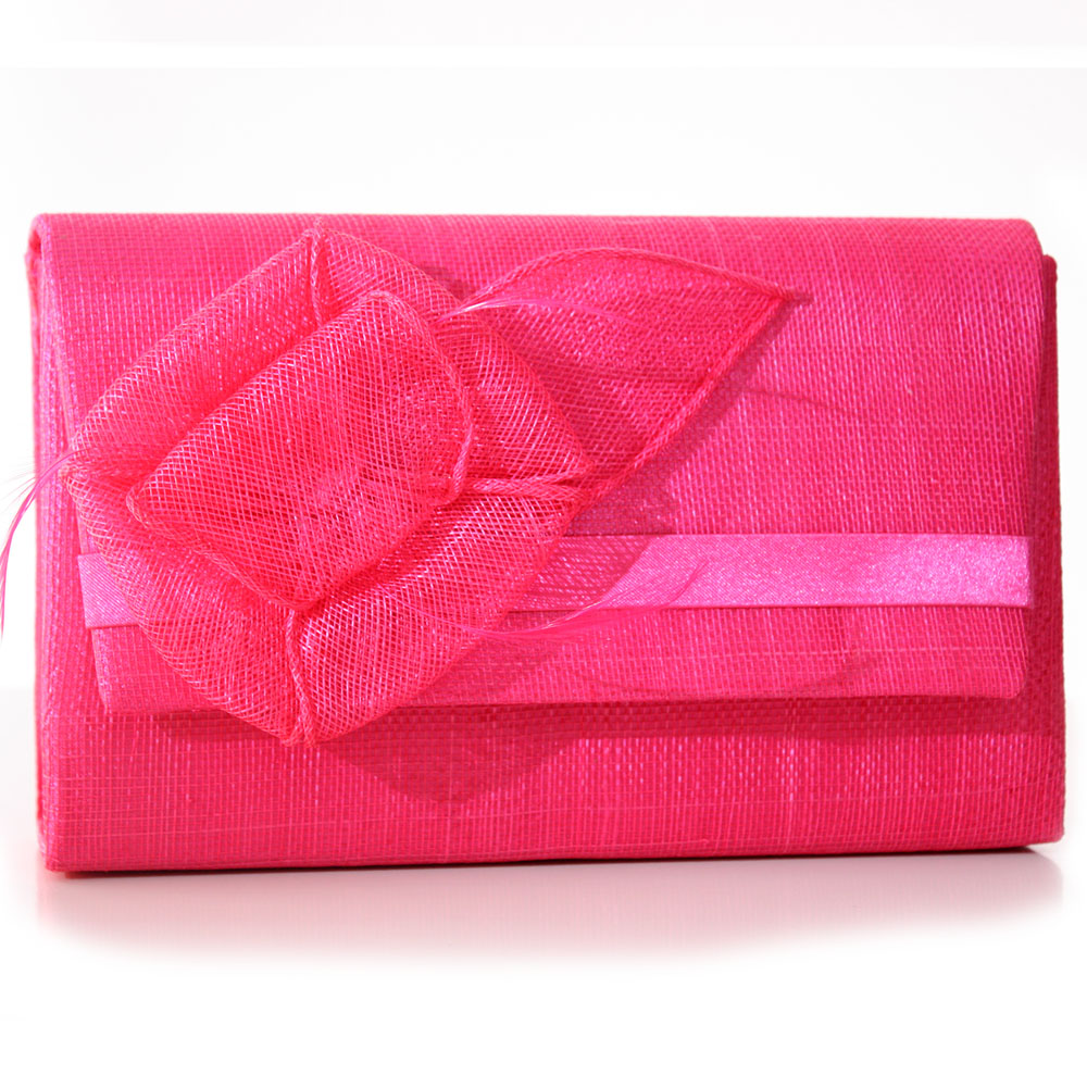 Sac Pochette Mariage Noeud Fleur Sinamay Rose Fushia NEUF