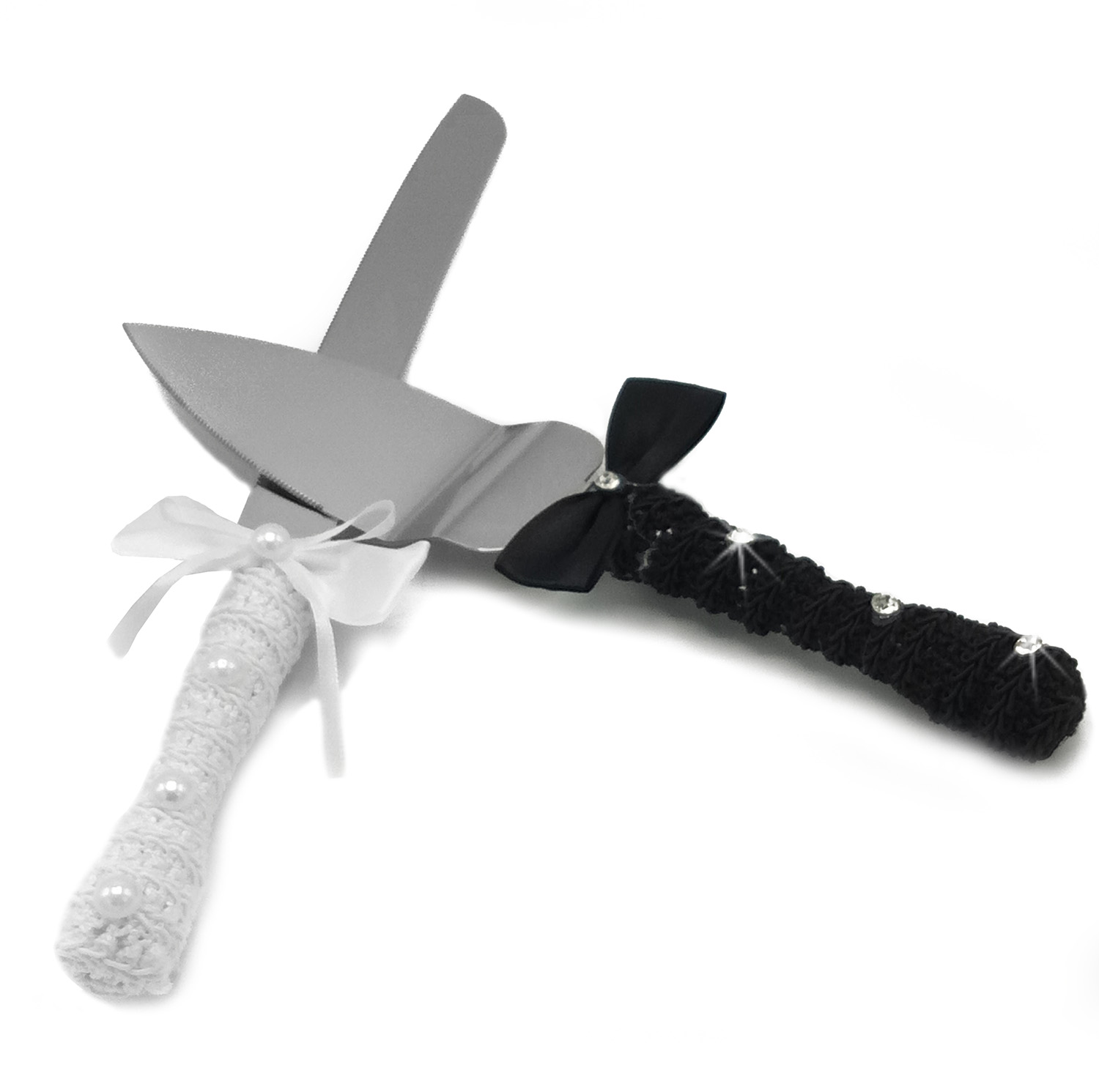 Couverts Gateau De Mariage Broderie Strass Noir Blanc Neuf Ebay
