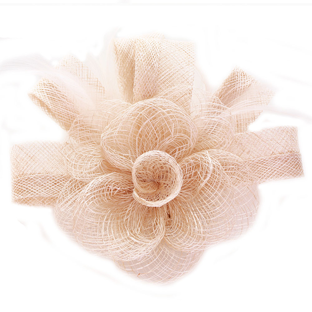 Pince Broche Fleur Plumes Sinamay Mariage Rouge, Rose, Ivoire, ... NEUF 