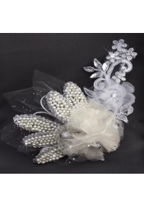 Pince Fleur Mariage Boule Strass Perles Blanc Argenté