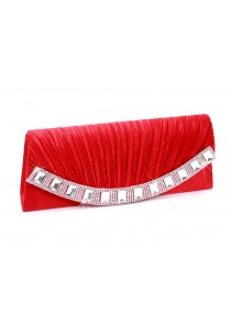 Pochette Mariage Satin Lisere Strass Rouge