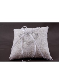 Coussin Mariage Porte Alliances Blanc Broderie Fleur Coeur Strass