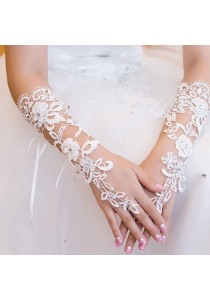 Gants Mitaines Dentelle Cérémonie Mariage Blanc Strass