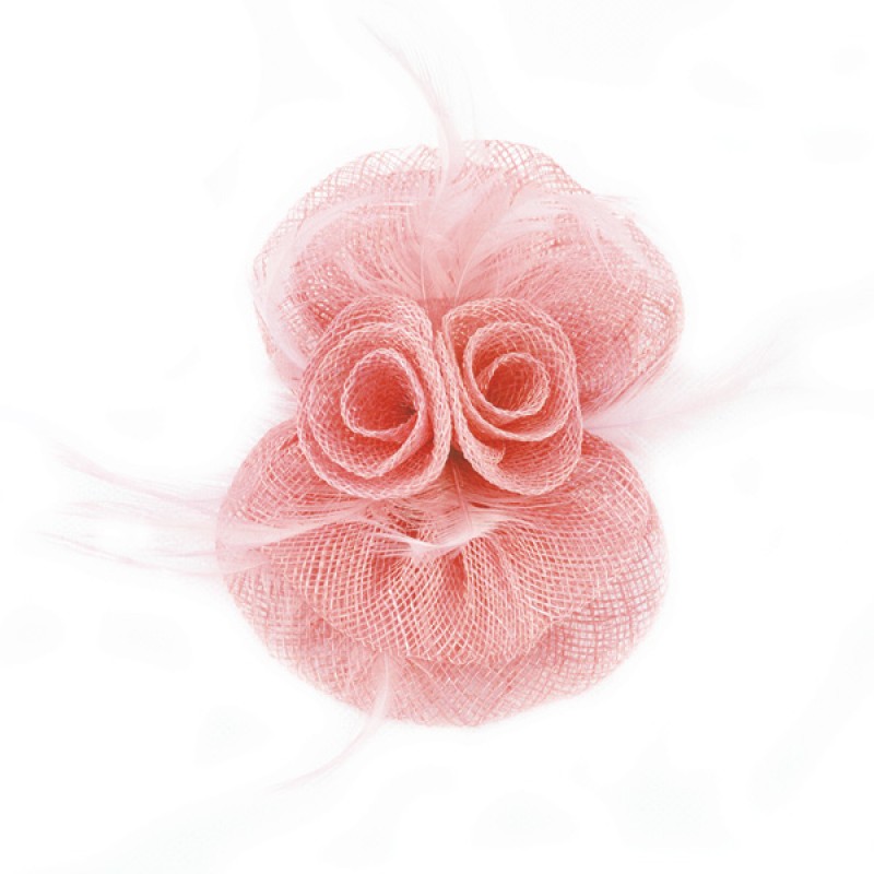 Pince Broche Mariage Double Fleur Plumes Rose Pal
