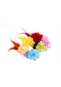 Pince Mariage Fleur Plumes Tissu Scintillant (Bleu, Rose, Rouge, Jaune, Orange, Vert)