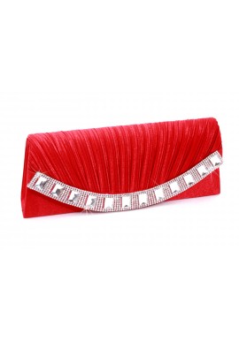 Pochette Mariage Satin Lisere Strass Rouge