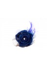 Pince Broche Fleur Feuilles Sinamay Mariage Bleu roy