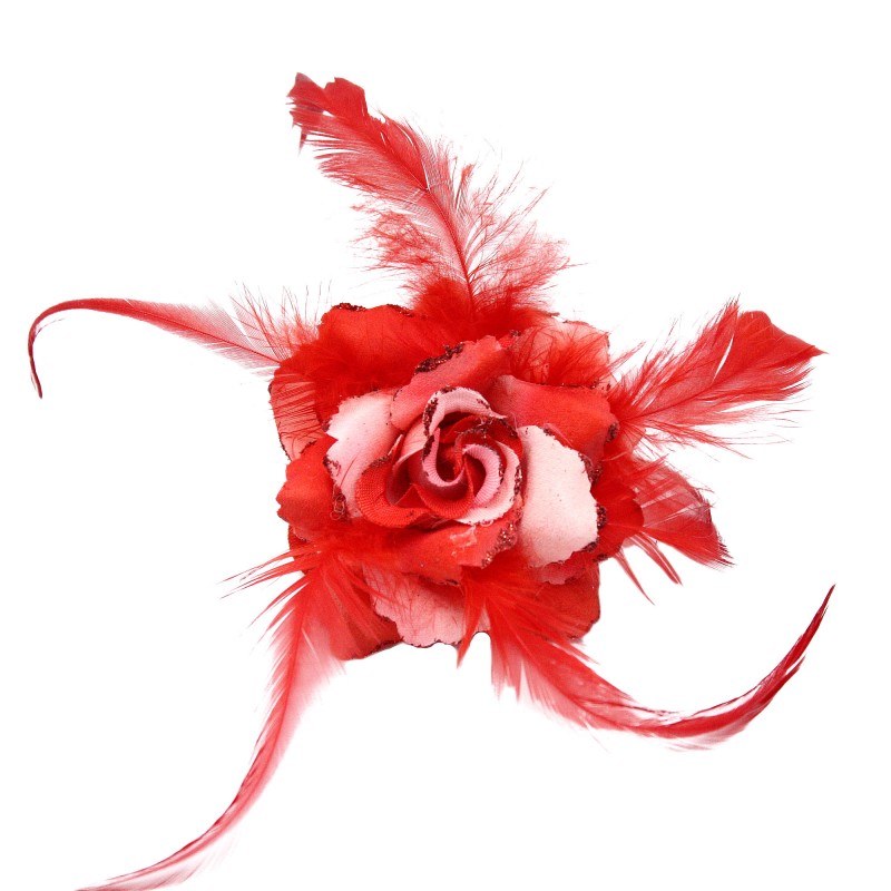 Broche Chouchou Mariage Fleur Tissu Scintillant Rouge