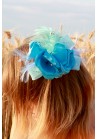 Pince Broche Mariage Tulle Plume Strass  Bleu ciel