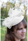 Chapeau Bibi Mariage Noeud Strass Plume Blanc