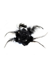 Broche Chouchou Mariage Fleur Tissu Strass Noir