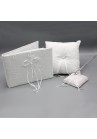Ensemble Livre d'Or Porte Stylo Coussin Mariage Broderie Noeud Blanc Perles Strass