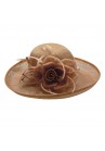 Chapeau Capeline Mariage Voilette Fleur Plume Marron