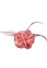 Broche Pince Mariage Double Fleur Tissu Scintillant Rose Corail