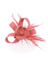 Pince Broche Mariage Voilette Sisal Trèfles Plumes Rose Pal