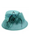 Chapeau Mariage Sisal Double Noeud Fleur Plume Bleu Turquoise