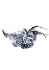 Broche Pince Mariage Double Fleur Tissu Scintillant Gris