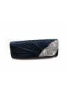 Pochette Cérémonie Mariage Soirée Satin Plissé Strass Bleu Marine