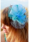 Mini Chapeau Mariage Tulle Plume Filet Strass Bleu 