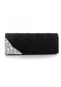 Pochette Mariage Satin Strass Losange Noir