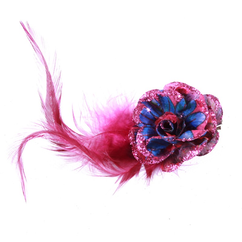 Pince Mariage Fleur Tissu Coloré Scintillant  Rose Fushia