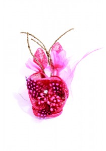 Pince Broche Ceremonie Sinamay Mariage Fleur Plumes Strass Rose Fuishia