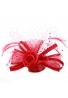 Pince Broche Mariage Voilette Sisal Perlées Plumes Rouge