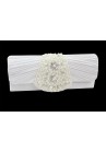 Pochette Mariage Satin Plissé Strass Perles Blanc