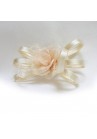 Pince Broche Mariage Fleur Sisal Plumes Ruban Satiné Ivoire