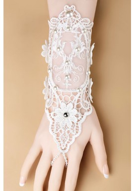 Gants Mitaines Bracelets Dentelle Cérémonie Mariage Blanc Perles