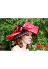 Chapeau Capeline Mariage Ceremonie Plume Sinamay Noir / Rouge