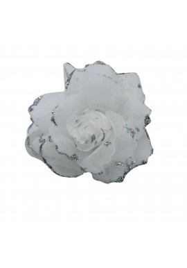 Broche Chouchou Mariage Fleur Tissu Scintillant Blanc