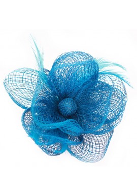 Pince Broche Mariage Fleur Plumes Bouton Bleu