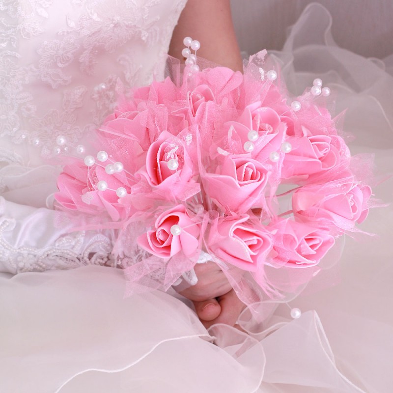 Bouquet Mariée Fleur Perle Paillettée Rose