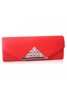 Pochette Mariage Satin Triangle Strass Rouge