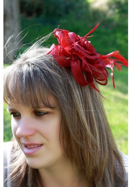 Chapeau Fleur Rose Bibi Peigne Mariage Plumes Bordeaux