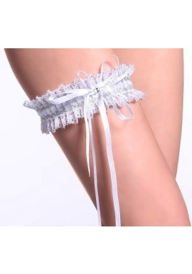 Jarretiere Mariage Dentelle Noeud Strass Scintillant Blanc