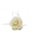 Pince Broche Fleur Plumes Sinamay Mariage IVoire