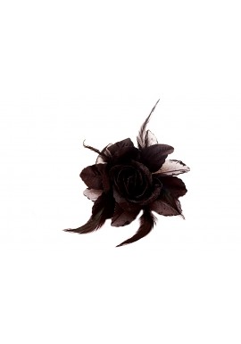Broche Elastique Mariage Fleur Plumes Scintillants Noir
