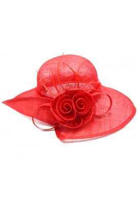 Chapeau Mariage Capeline Double Fleur Rouge