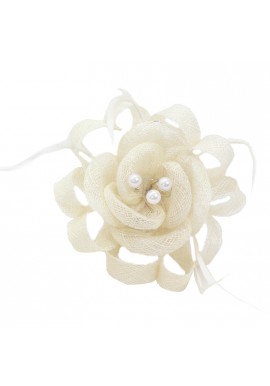 Pince Broche Mariage Fleur Plumes Ruban Rond Perles Ivoire