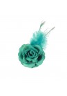 Pince Mariage Fleur Tissu Petit Rose Plumes bleu turquoise