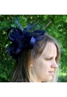 Chapeau Noeud  Bibi Peigne Mariage Plumes Perles Bleu Marine