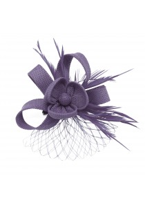 Pince Broche Mariage Voilette Sisal Trèfles Plumes Violet