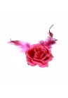 Pince Mariage Fleur Tissu Petit Rose Plumes Rose Fushia