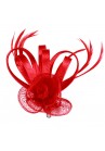 Pince Broche Mariage Fleur Sisal Plumes Rose Satiné Rouge