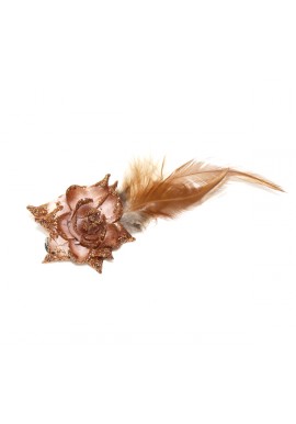 Pince Mariage Fleur Tissu Scintillant Marron