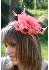 Chapeau Fleur Rose Bibi Peigne Mariage Plumes Rose Corail